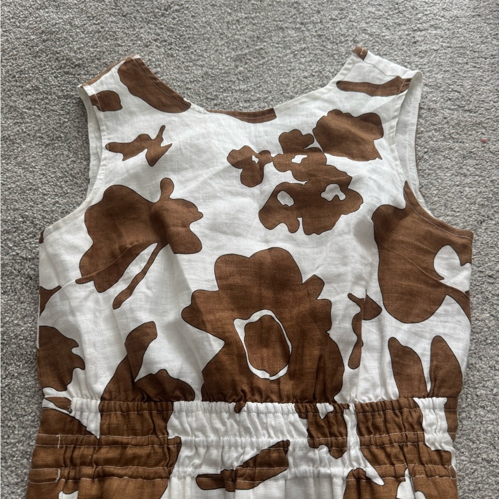 Magaschoni Brown and White Floral Sleeveless Linen Top